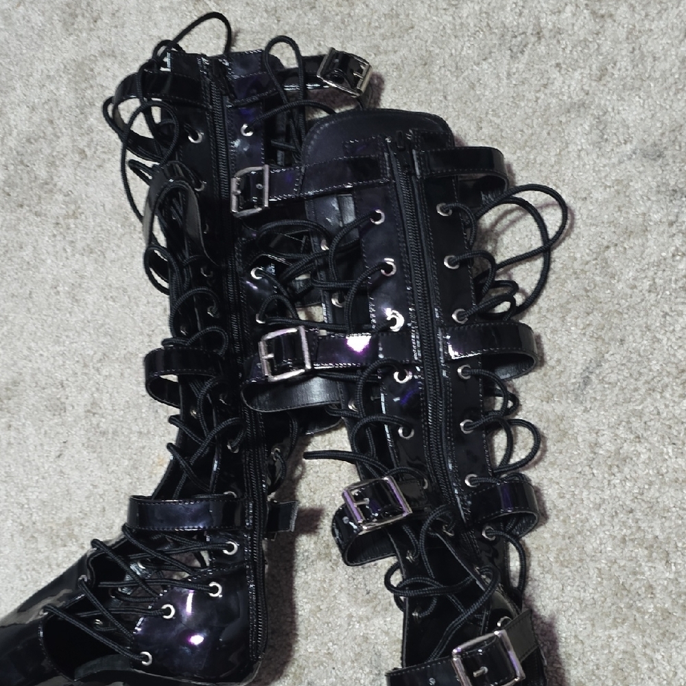 Pleaser Delight Black Patent Lace-Up Heels 8M 5UK 38EU - Picture 5 of 6